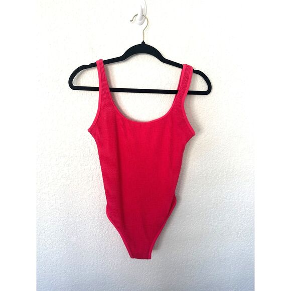 Abercrombie & Fitch The Trevor Project Pink Crinkle Texture One Piece Swimsuit M - Picture 1 of 8